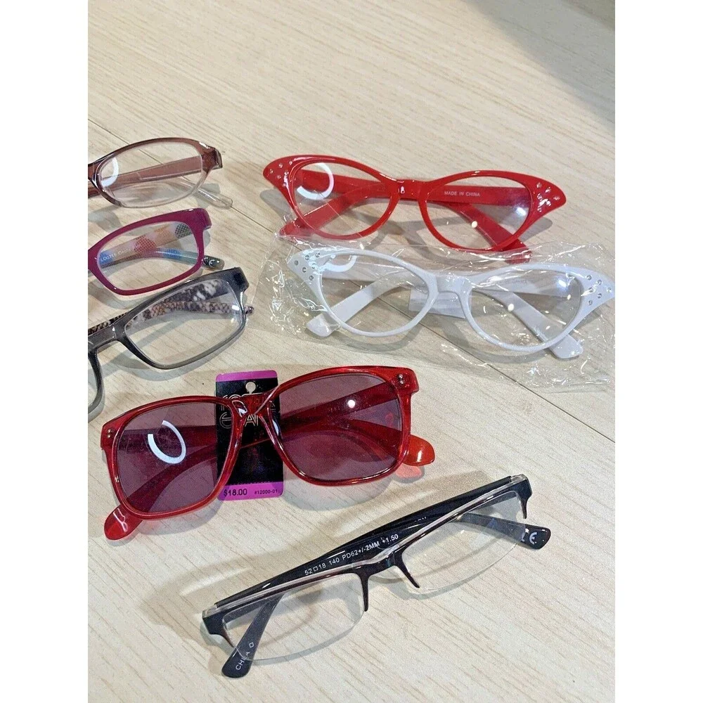 Lot of 8 Eye Glasses Clear Lens, Misc. Styles Cat eye, Sun Glasses, Fashion